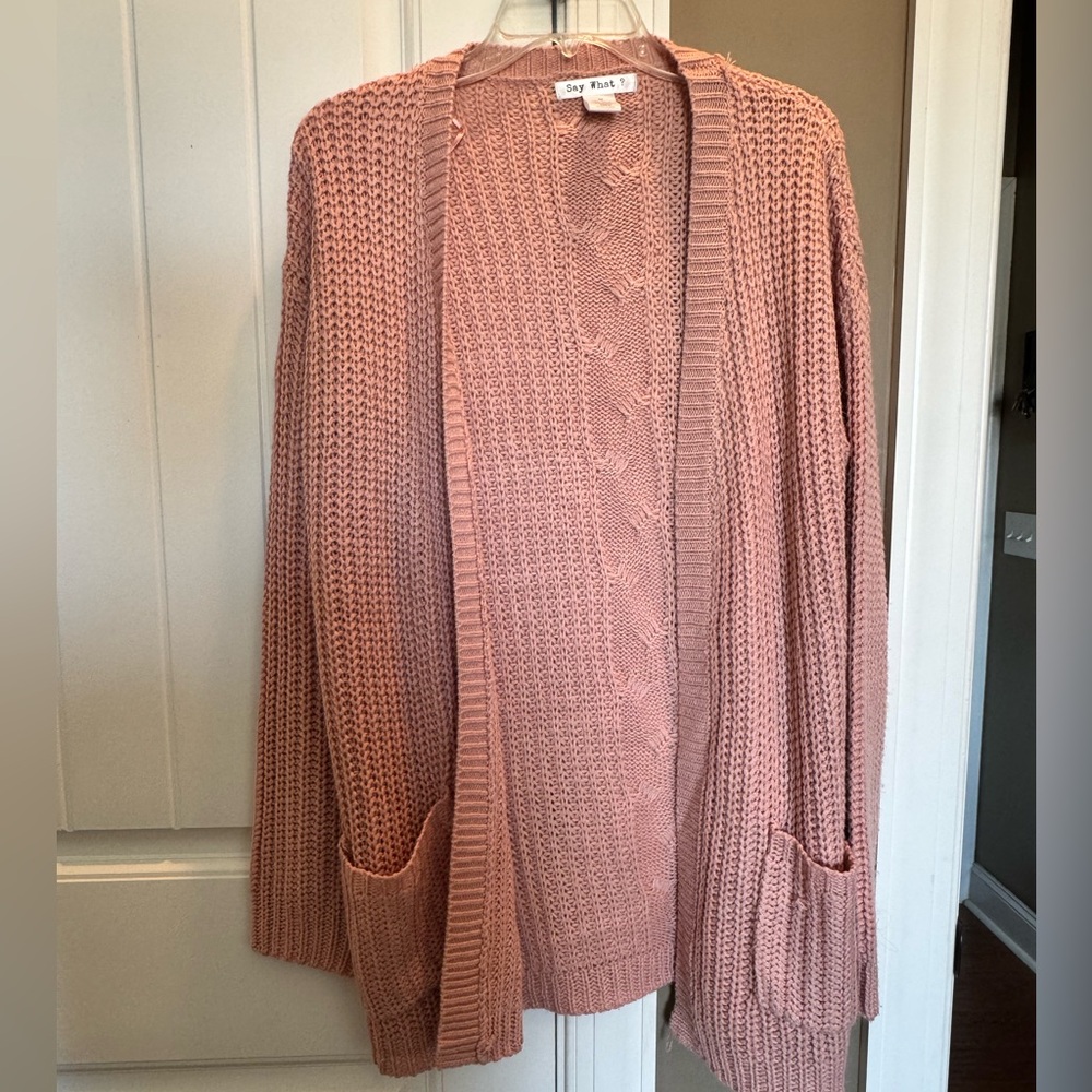 Say What? Women's Blush Knit Grandma Cardigan